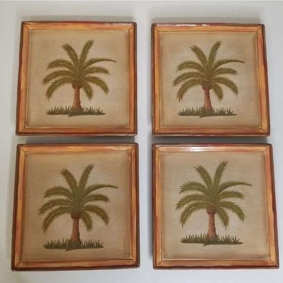 Clay Art Vintage Palm Tree Square Salad Plates Set of 4 - Picture 8 of 8